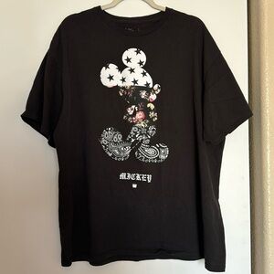 Disney Collection X Neff Black Mickey Mouse Paisley Stars Flowers T-Shirt XXL